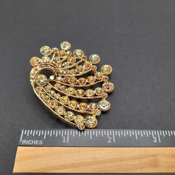 B. S. K. Mid-Century Modern Brooch, Jonquil Topaz Rhinestones, 1950s Vintage - Picture 7 of 10